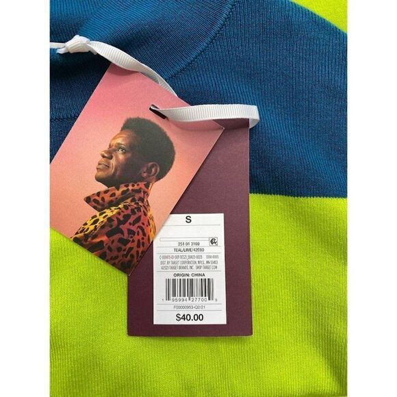 Victor Glemaud Sweater Top Womens SMALL Teal Lime Green Striped Mock Relaxed NEW - Picture 8 of 10